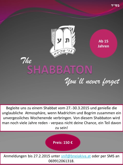 Flyer zum Shabbaton von 27. bis 30. März